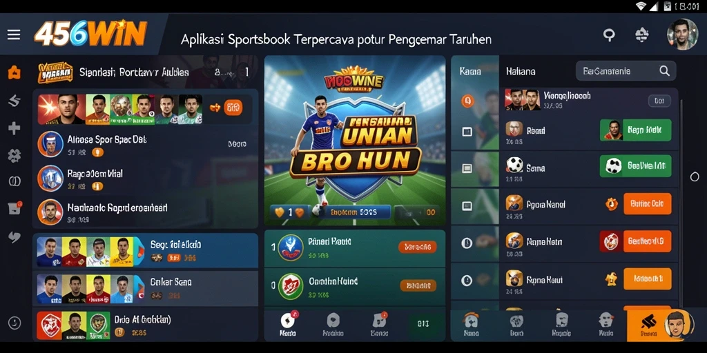 Tampilan antarmuka aplikasi Sportsbook 456WIN yang menarik dan informatif.