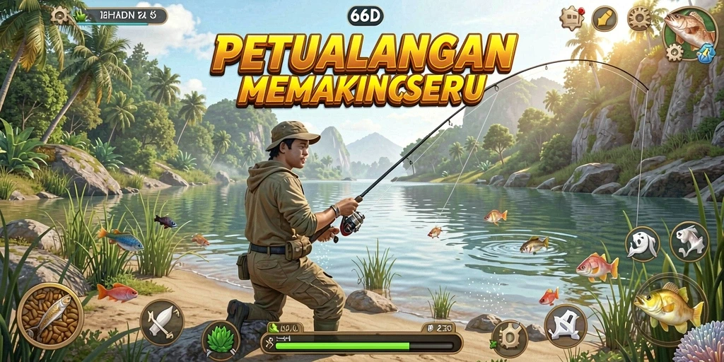 Gameplay mendebarkan saat memancing di laut biru.