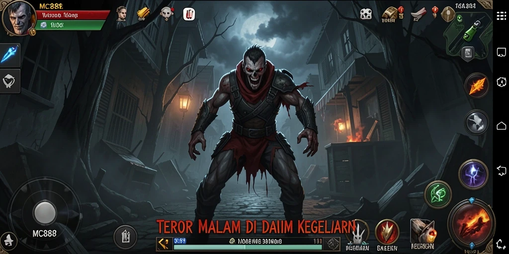 Screenshot menunjukkan suasana gelap dan menyeramkan dari gameplay MC888.