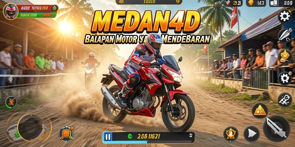 Tampilan gameplay seru MEDAN4D dengan balapan motor yang mendebarkan.