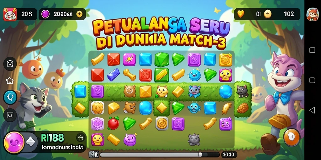 Screenshot gameplay RI188 menampilkan momen seru mencocokkan benda-benda berwarna.