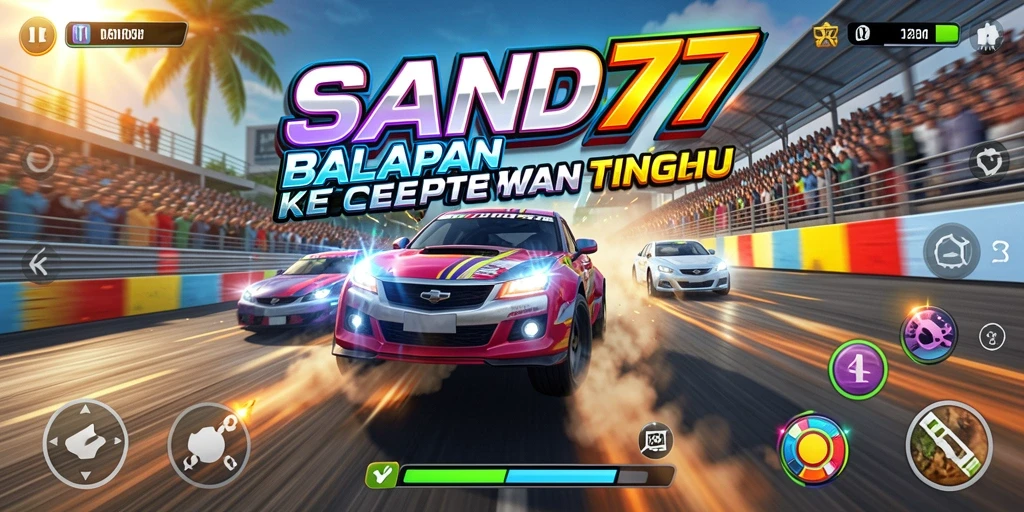 Tampilan gameplay SAND77 yang menegangkan di lintasan balap.