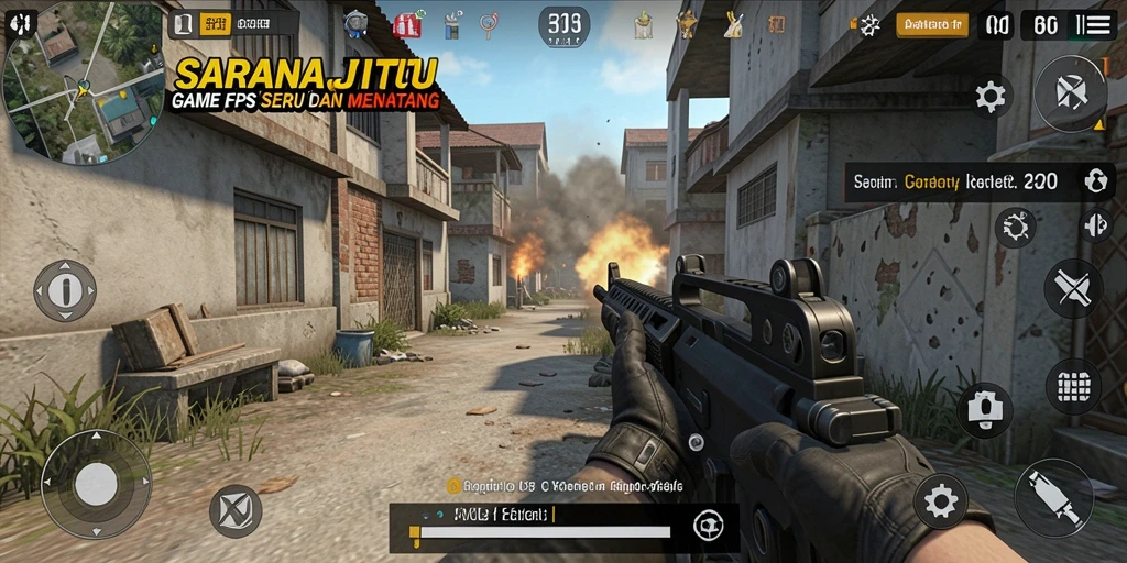 Screenshot gameplay SARANAJITU menampilkan aksi seru dalam pertempuran FPS.
